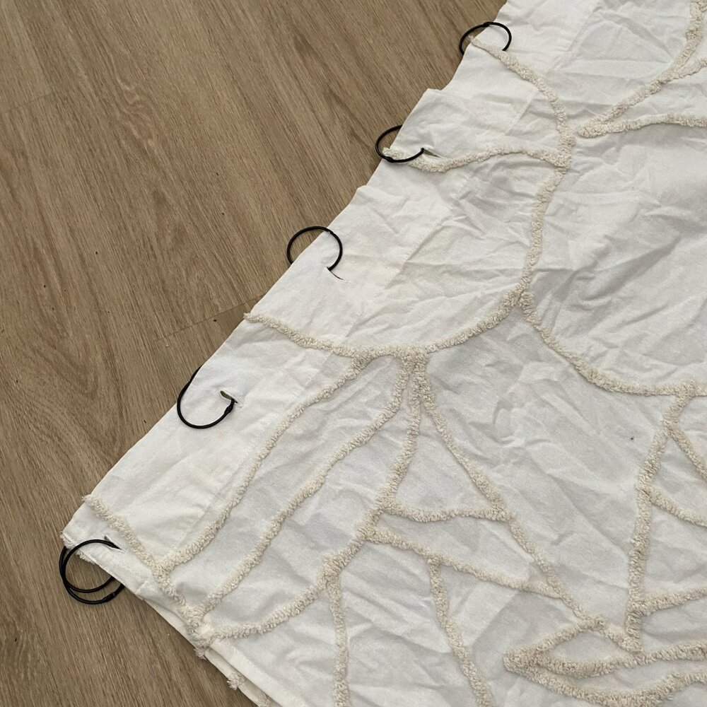 World Market Tufted Floral Pattern Shower Curtain with Ring Hook Beige 1 Piece - Picture 3 of 5